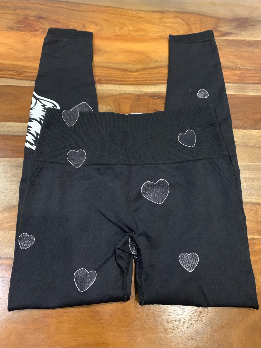 Darc Sport Black Leggings with White Heart Accents